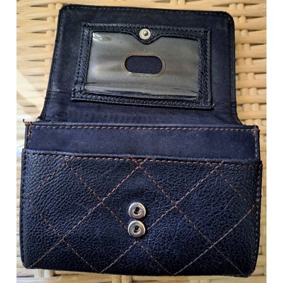 Relic Black Leather Brown Stitching Snap Front Credit Card ID Wallet 5.5x3.5 - Picture 6 of 7